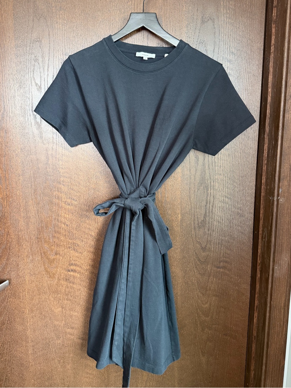 Vince Black Tie-Waist Short-Sleeve Tshirt Dress